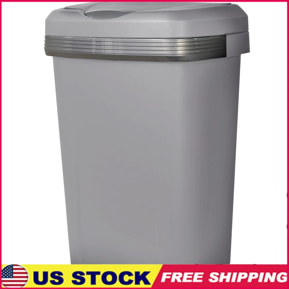 

Durable 12.1 Gallon Touch Top Kitchen Trash Can Heavy Duty Plastic Space Saving Waste Bin Indoor Use Gray