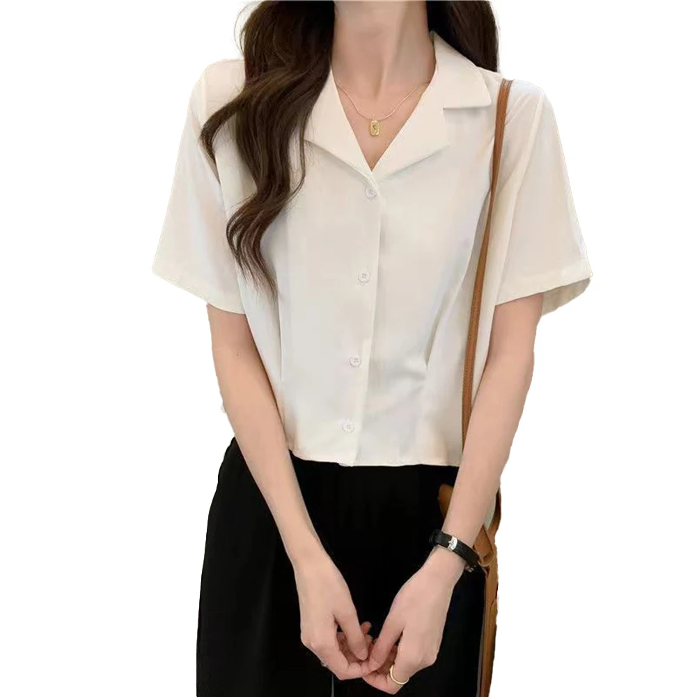 Casual Tops For Office Wear Womens Suit Shirt Suit Collar Shirt Solid Color Applicable Gender Elasticity Loose