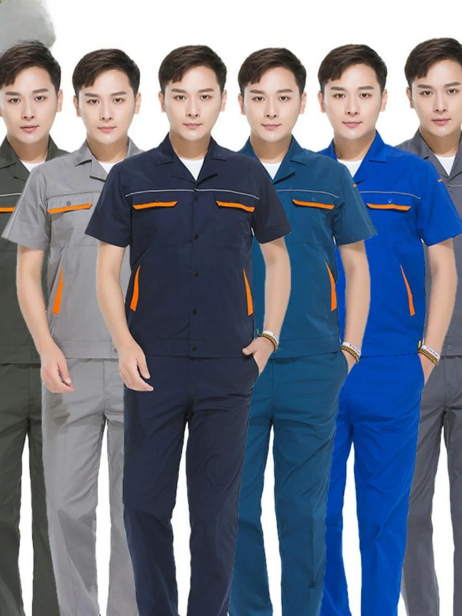 ensemble-de-travail-d'ete-pour-hommes-fin-respirant-resistant-a-l'usure-a-manches-courtes-boutonne-en-tissu-melange-de-coton