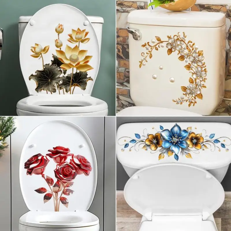 2026NEW Waterproof Self‑Adhesive Removable Bathroom Wall Home Decor Floral Toilet Lid Sticker DIY Decal For Household Renovation