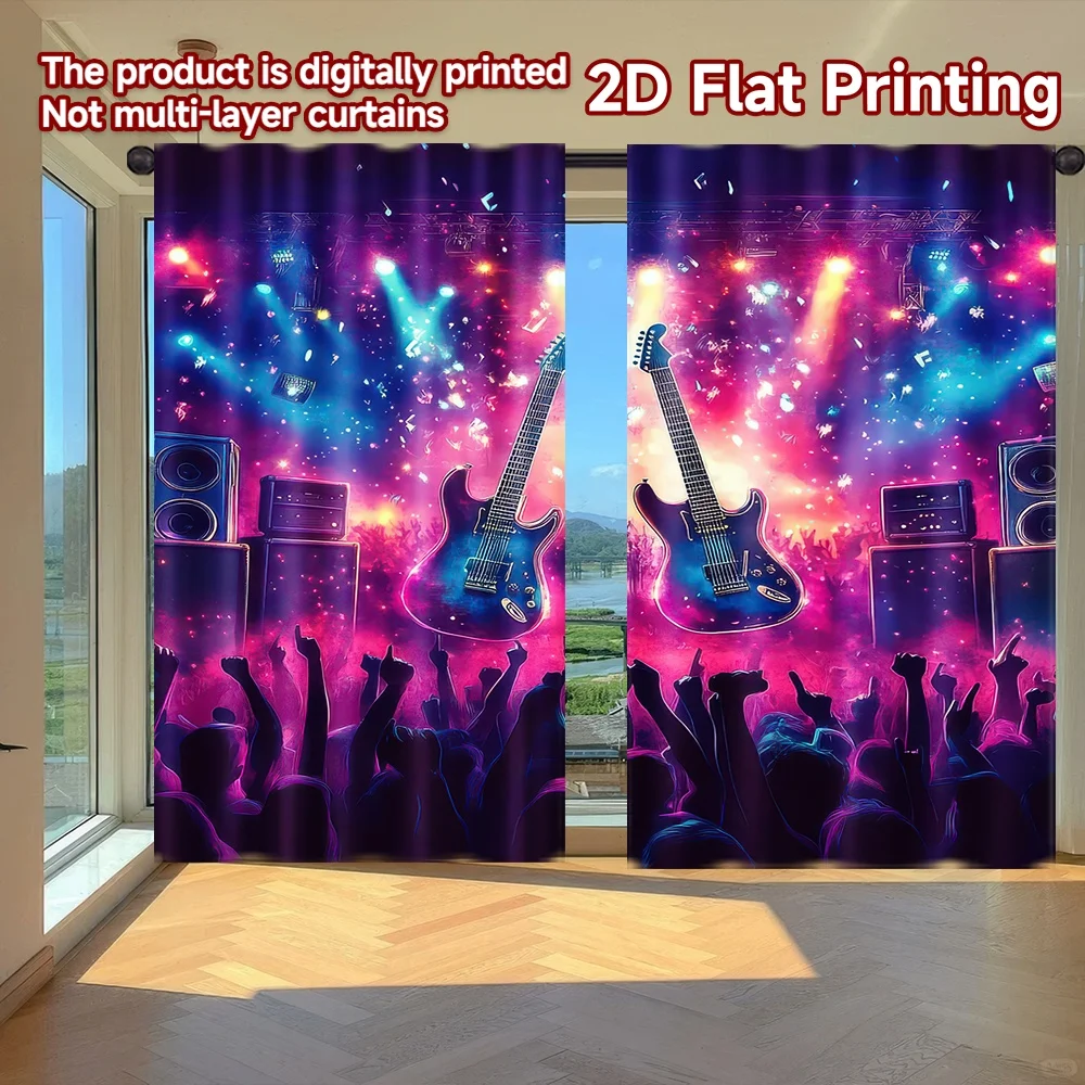 

2D flat printing 2pcs Drapes Rock Concert Celebration Digital Printed Polyester Drapes Family Party Decoration for Indoor