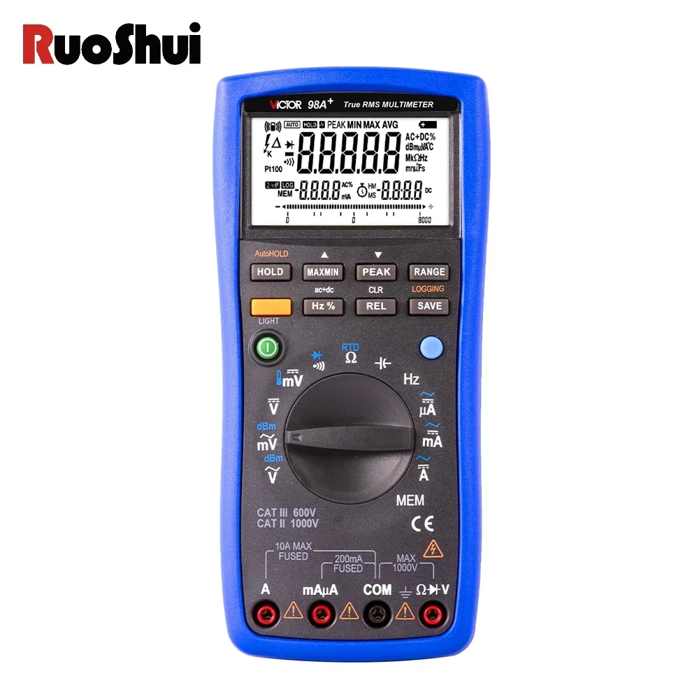 Multimeter 98A TRUE RMS 22000 Counts RTD PT100 Thermocouple Tester New In LCD Backlight Portable USB AC/DC Ammeter Ohm Voltmeter