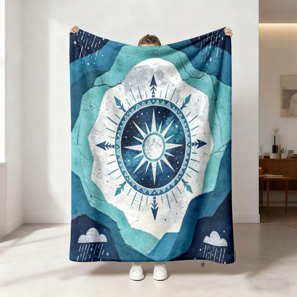 1pc retro nautical compass rainy landscape print flannel blanket soft and comfortable lunch breaks casual gift blanket