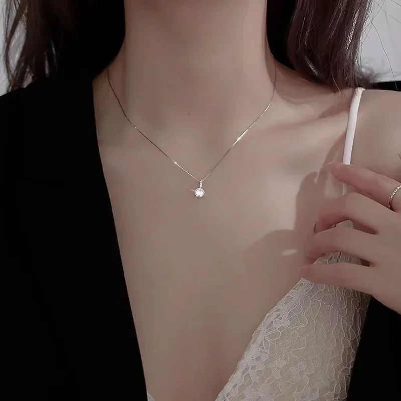 Moda 925 Ayar Gümüş Yuvarlak Zirkon Kolye Minimalist Tarzı Charm Gerdanlık Kolye Parti Hediye kadın Güzel Takı