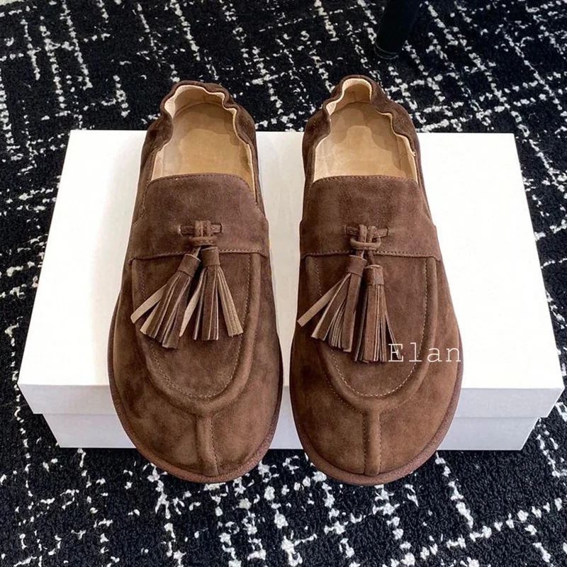 Primavera autunno punta tonda retrò mocassini in vera pelle Design nappa da donna scarpe basse con fascia elastica scarpe singole da passeggio Casual