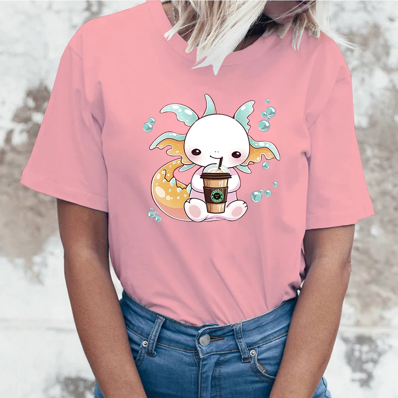 

New Hot Axolotl Print T-Shirts Women Summer Casual T-Shirts O Neck Short-Sleeved T-Shirts Fashion Shirts Tee