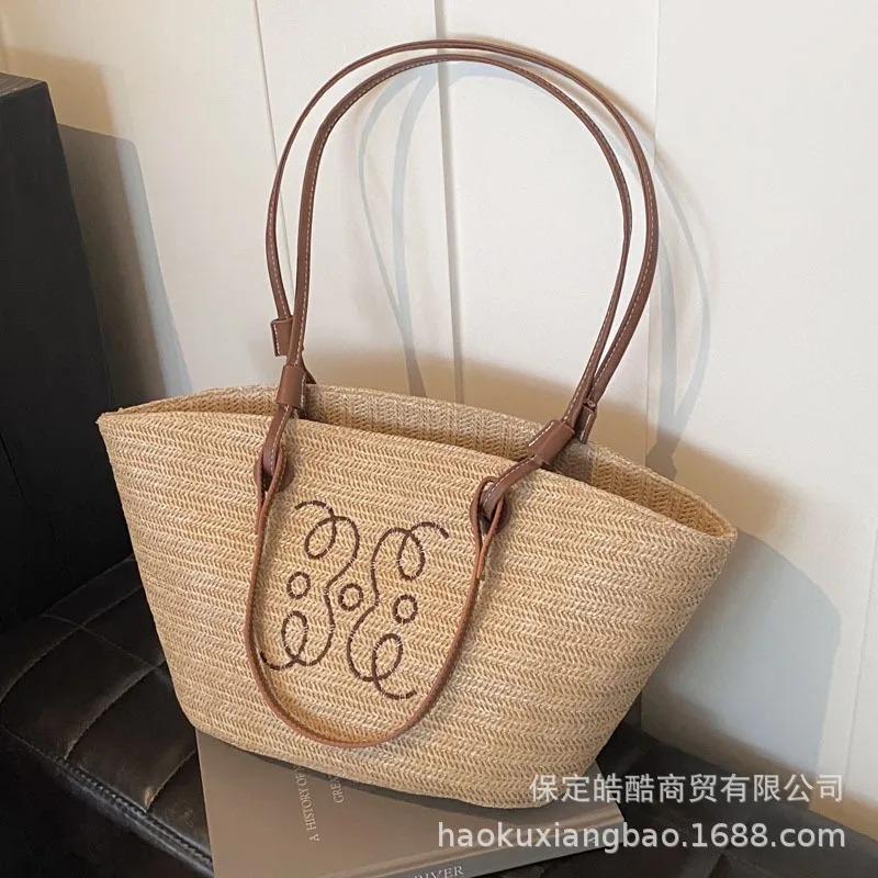 Large Capacity Beach Handbags for Women Luxury Designer Wicker Straw Shoulder Tote Bag 2024 Fashion Trend Crossbody Tote Bag