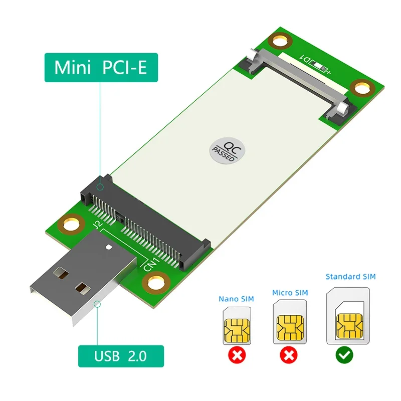 Mini PCIE to USB 2.0 Network Adapter Converter Riser Card with SIM Slot Support Mini PCI Express 3G/4G Module for Desktop Laptop