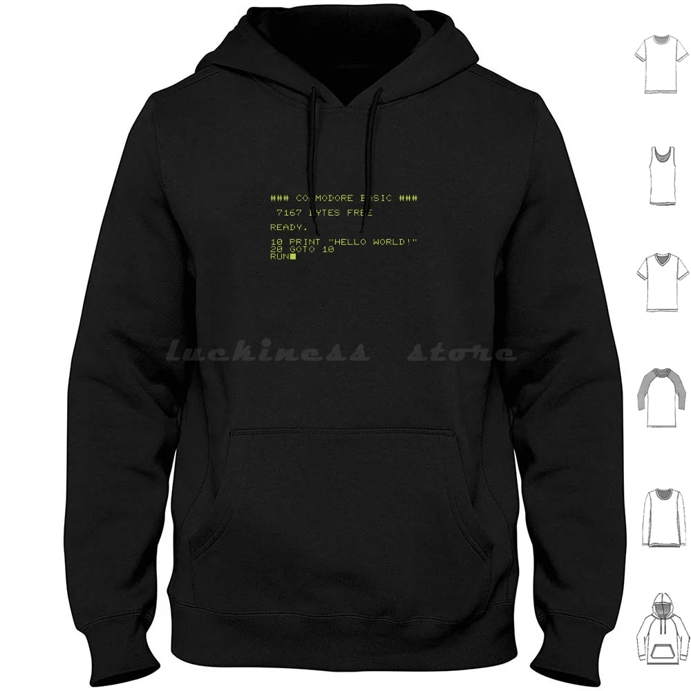 Hello World! Hoodies Long Sleeve Commodore Pet Computer Basic Programmer Hacker Vintage Retro 70s 80s Commodore 64 C64