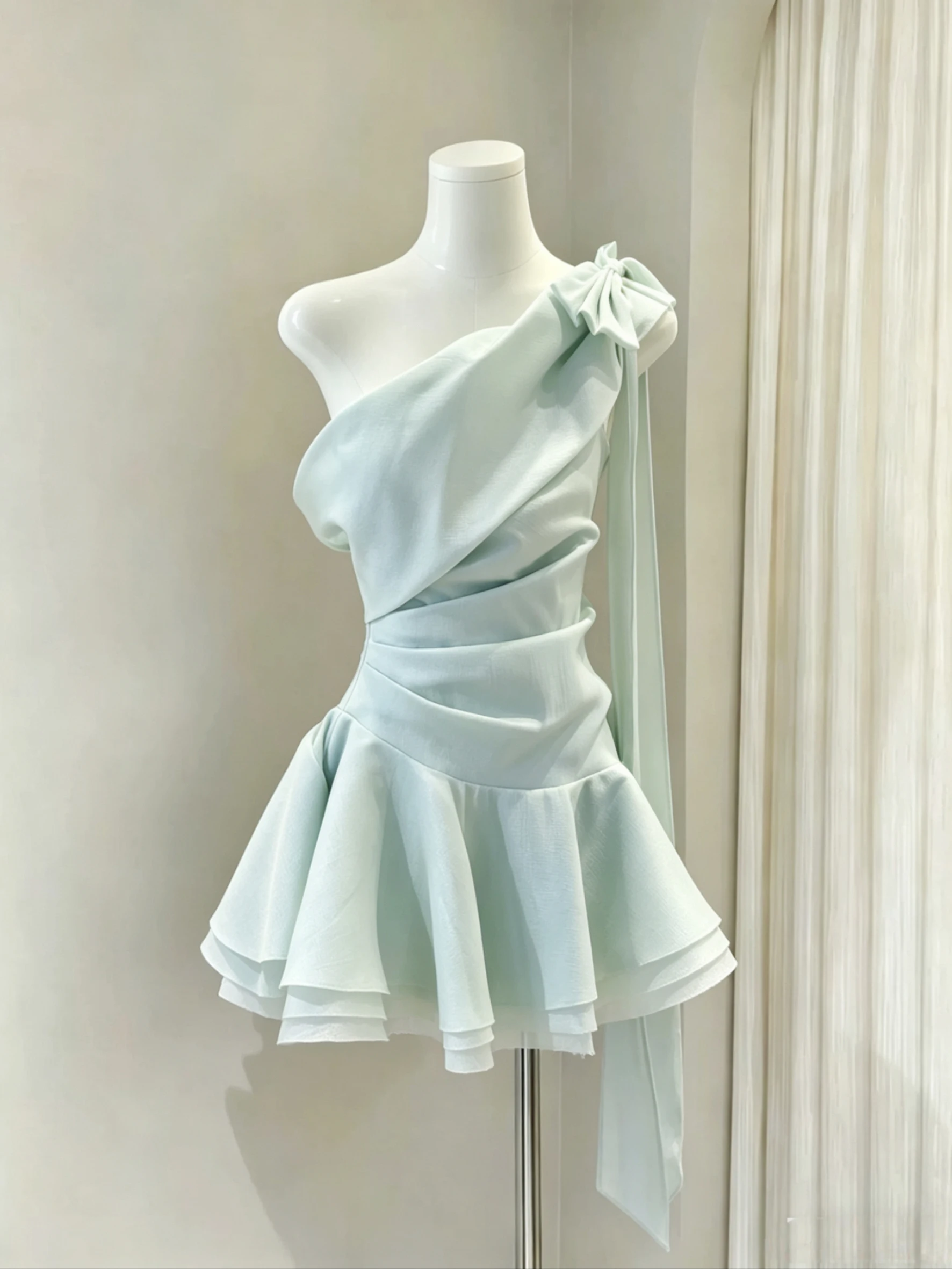 

Summer Beautiful Sweet Style Knot off Shoulder Dress Women's Fashionable Dress French Style Waist Cinched