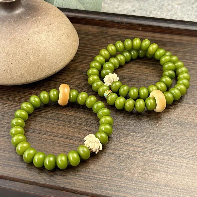 Root Exquisite , Double-Circle Abacus , Green Jade Bodhi Lotus Bead Handheld Bracelet