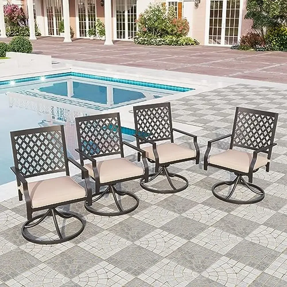 Outdoor Swivel Dining Chairs Set of 4 with Cushion Metal Frame Curved Armrest Design 360-Degree Rotation Weather Resistant Patio