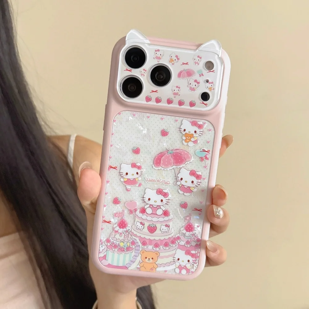 

Luxury Cute Ruijian Strawberry Cake Pink KT Phone Case For iPhone 17 Pro Max 16 Pro 15 Pro Max Shockproof Protective Soft Cover
