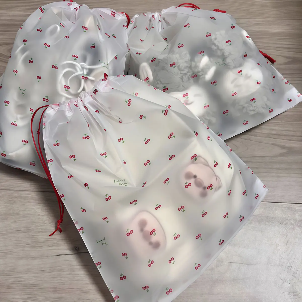 40PCS Drawstring Bag, Shoe Travel Storage Bag, Transparent Cherry Travel Clothes Packaging Bag, Toy Shoe Dust-Proof Storage Bag