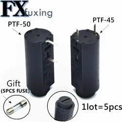 10Pcs=5Set PTF45 PTF50 Safety Socket 5*20 Imported Fuse Holder PCB Plug-in Welding Vertical Base With 5pcs Glass Fuse PTF-45/50