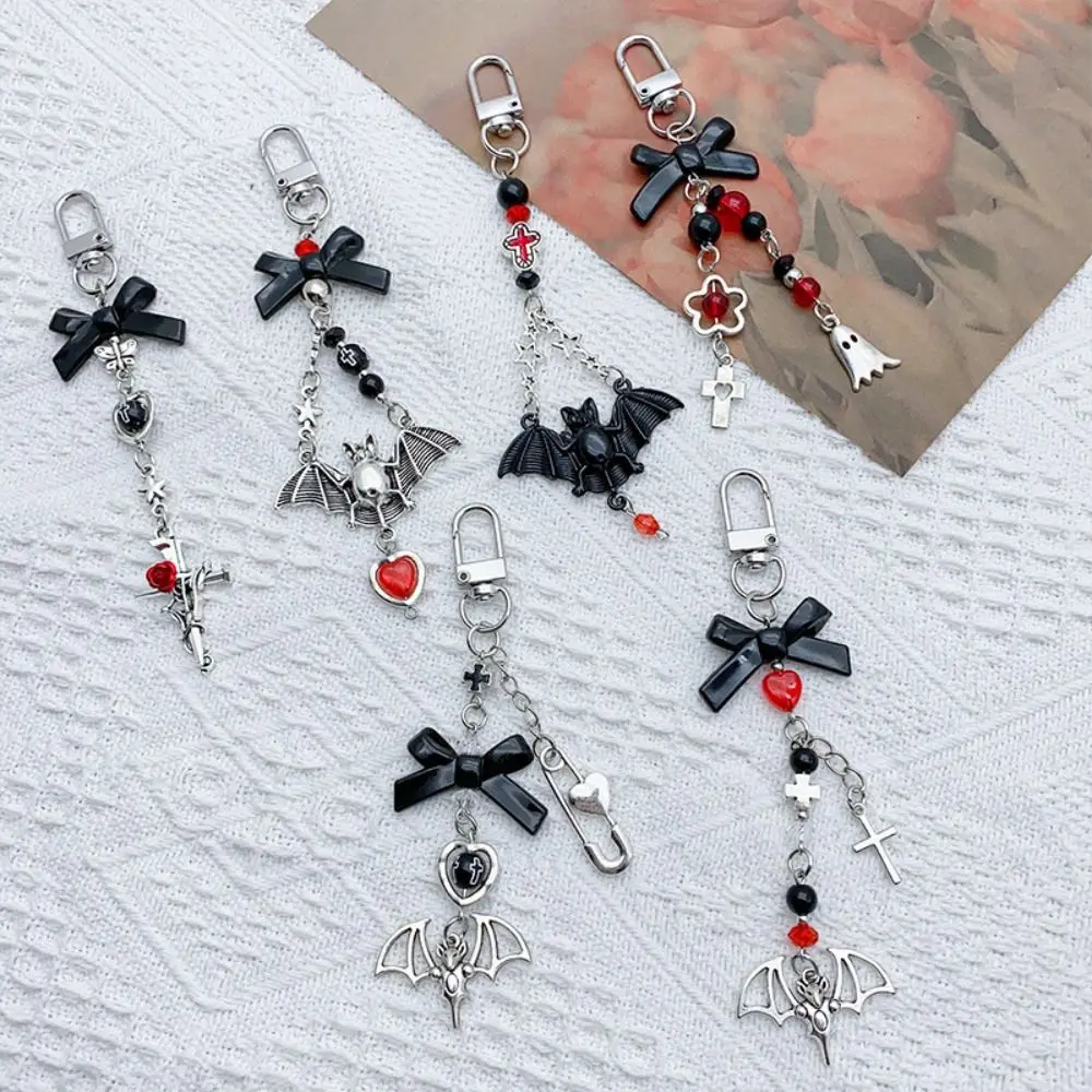 Key Ring Resin Gothic Bat Phone Charm Phone Charm Short Y2K Cross Pendant Trinket Ins Rose Cross Keychain Jewelry Gift