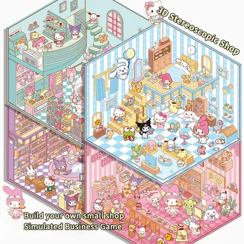 1set Cartoon Sanrio Hello Kitty 3D Stickers DIY Three-dimensional Cabin Scene Stacking Pasting Hand Account Sticker Kids Toys