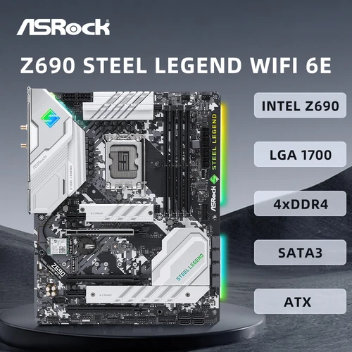 Imagen 1 del producto Placa base ASRock Z690 STEEL LEGEND WIFI 6E compatible con LGA 1700 i9-14900K i7-12700K i5-12400F CPU 4xDDR4 USB3.2 Gen2 PCIe5.0 ATX