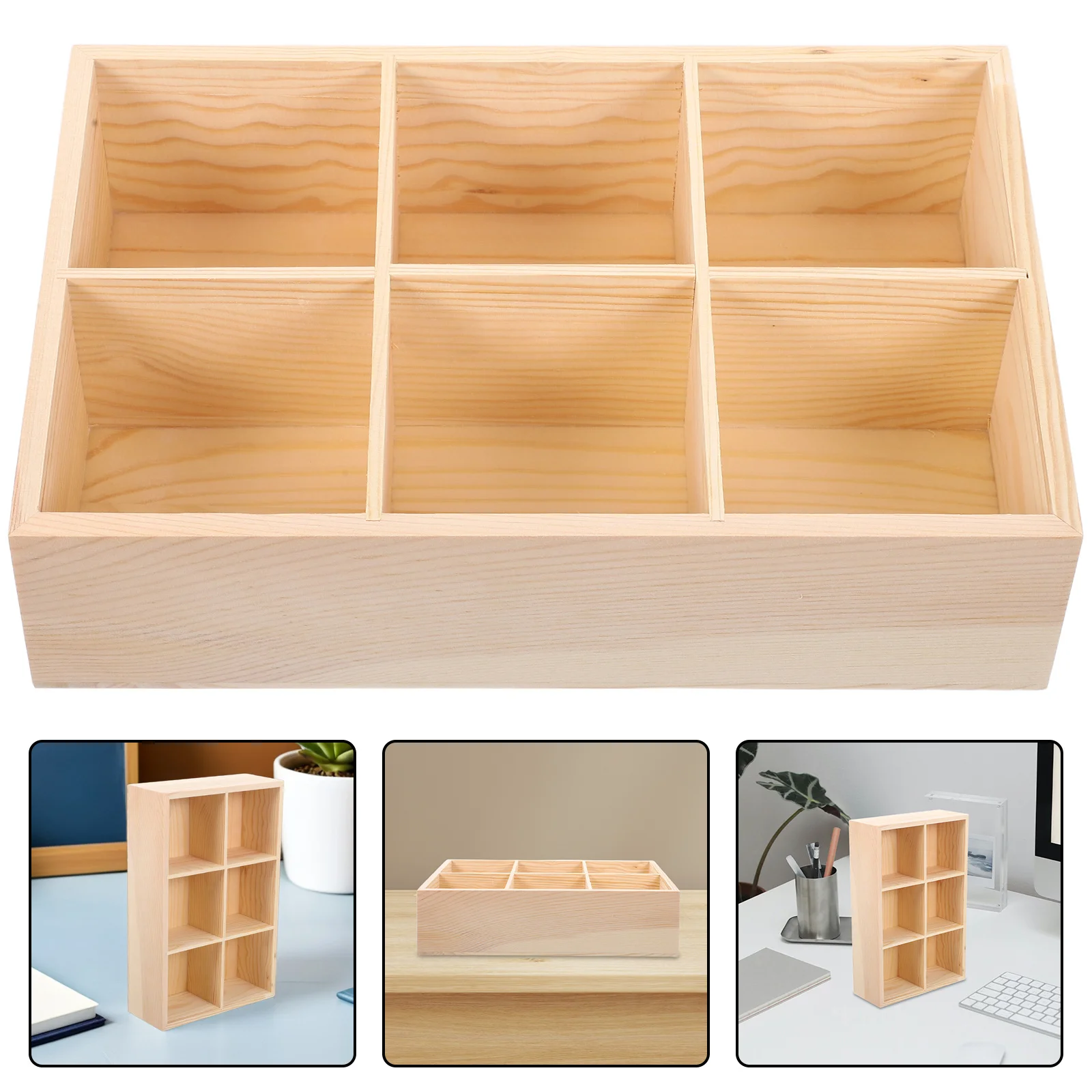 

Wooden Storage Box Organizer Desktop Office Case 3 Compartments Multifunctional Home Storage Container for Makeup Jewelry