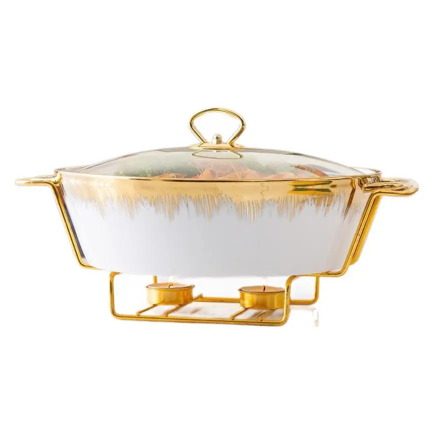 

DSA Round Ceramic Pot Baking Pan Golden Soup Pot Golden Shelf Round Baking Pan Home Kitchen Utensils
