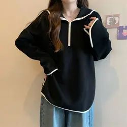 Sudaderas con capucha de media cremallera para mujer, ropa de calle de gran tamaño, jersey de manga larga Y2K, Patchwork informal Simple, moda femenina