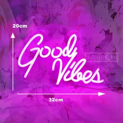 Good Vibes-Luz de letreros de neón LED con interruptor, alimentado por USB, decoración de pared, sala de juegos de bodas, luces de fiesta, dormitorio