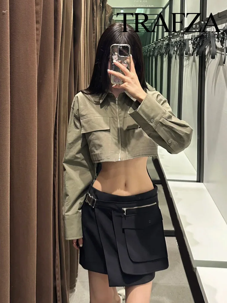 

TRAFZA Women Fashion Solid 2 Piece Set Turndown Collar Button Short Blouses+Pockets Drawstring Pleated High Waist Shorts