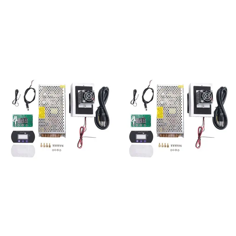 2X DIY Peltier Cooler Kit 12V Semiconductor Cooler Peltier Cooling System, Heatsink Module Kit+Thermostat Set, US Plug-Y18A