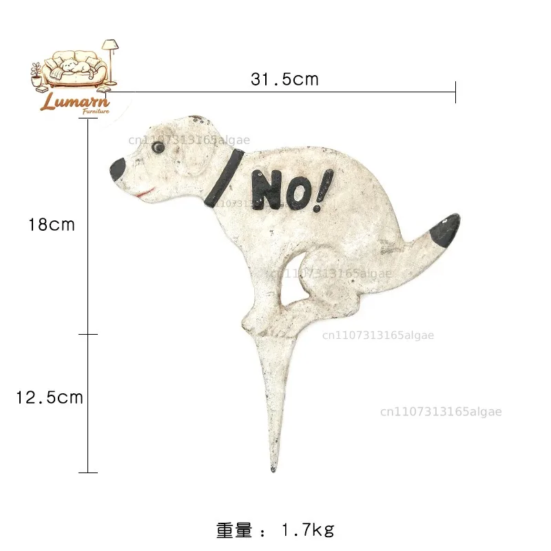 Funny Dog Garden Stake Sign, Cast Iron “No Pooping / No Dumping” Yard Decor, Outdoor Lawn Warning Sculpture