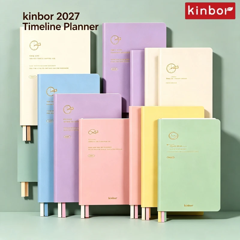 Планер Kinbor 2027, формат A5, еженедельный и ежемесячный планировщик с двухстраничным еженедельным разложением и почасовой шкалой времени, журнал для управления временем, бумага Bachuan 52 г.