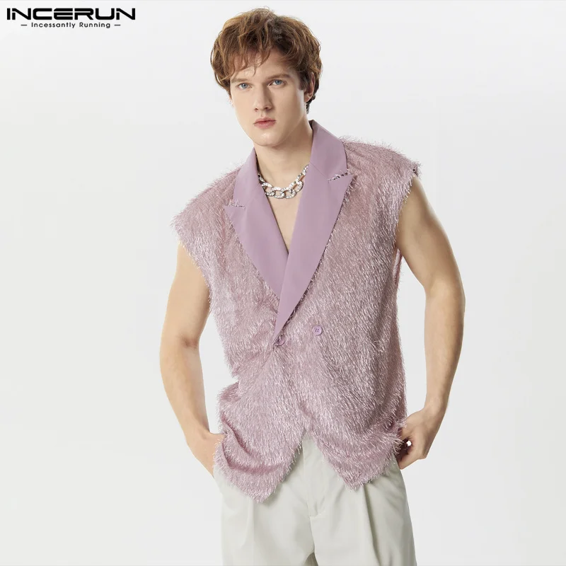 

INCERUN Tops 2024 Handsome New Men's Contrast Plush Tassel Vests Leisure Party Shows Male Personality Sleeveless Waistcoat S-5XL