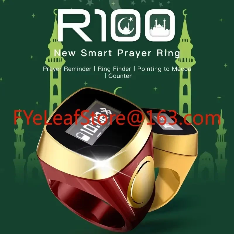 Counting Point to Mecca Time Display Prayer Reminder Compass Muslim Counter R100 Smart Ring New Smart Prayer Ring