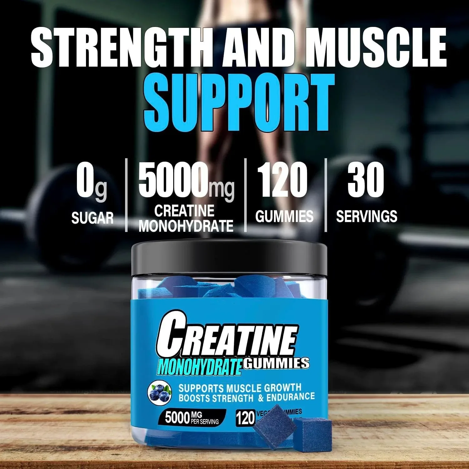 Creatine Monohydrate Gummies 5000mg Muscle Support Energy Boost for Men & Women 120 Count Chewable Sports Supplement