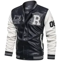 American Baseball Collar Pilot Casual PU Leather JacketSpring and Autumn Men's Motorcycle Suit Leather Jacket Color Blocking