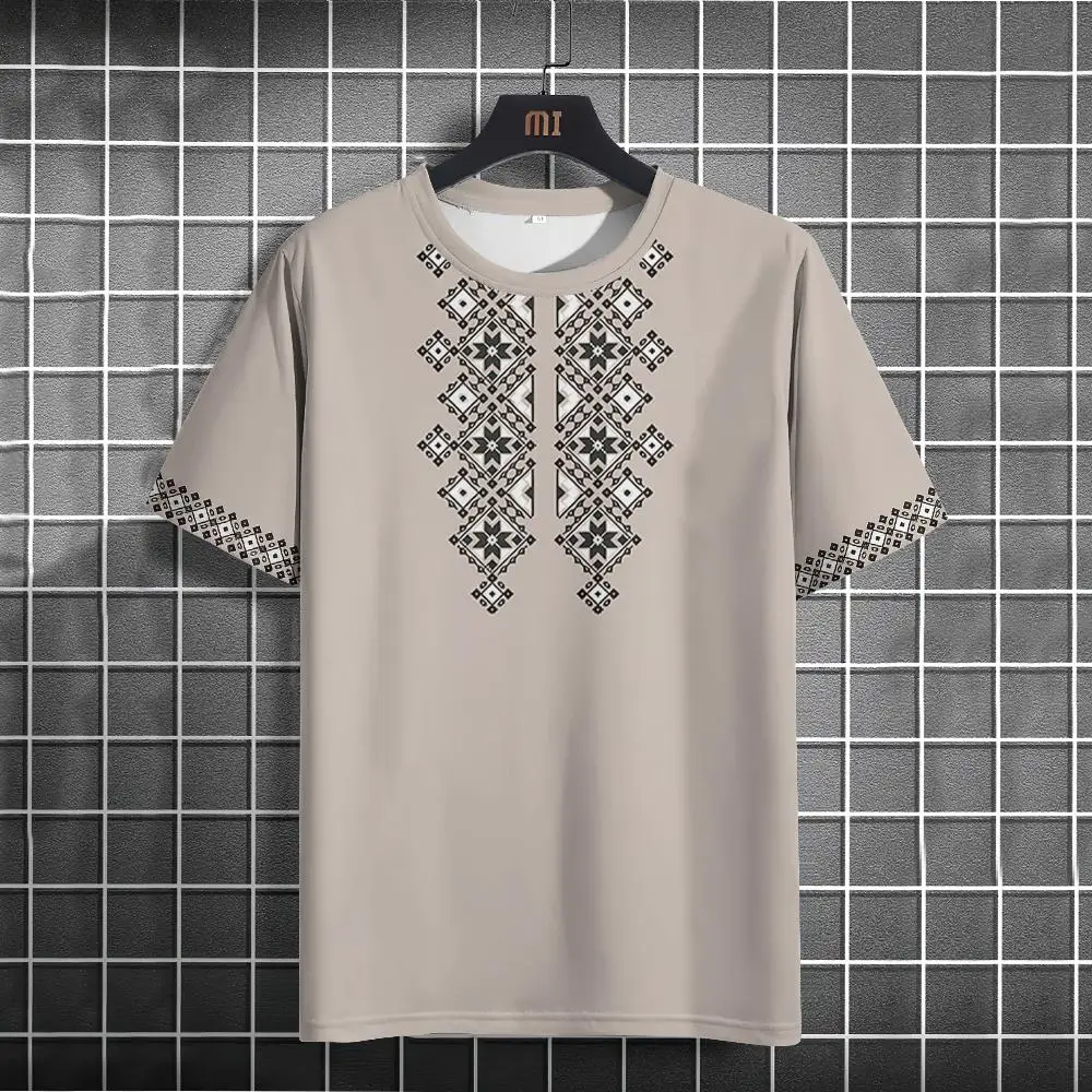 

Men's T Shirt Ethnic Pattern Print Summer Short Sleeve Crew Neck Tops Fashion Casual Male Oversized Clothing Pullover Streetwear