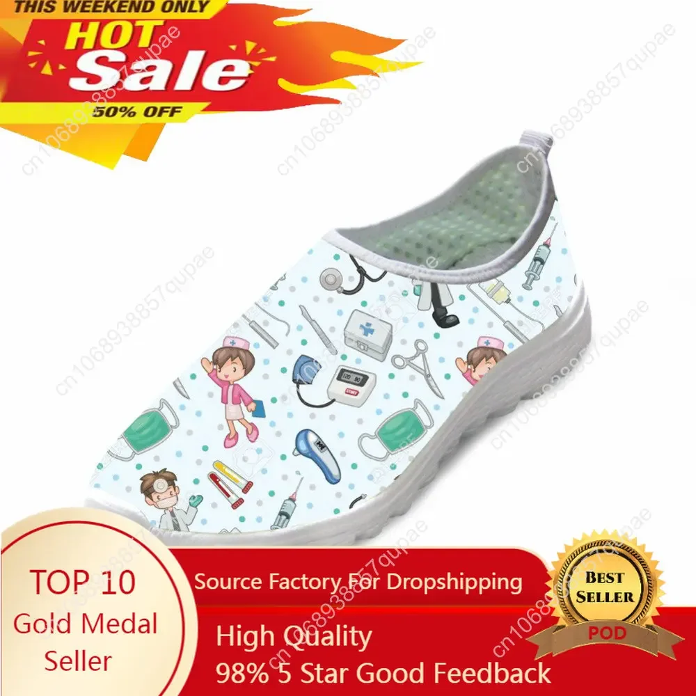 Cute Nurse Cartoon Nursing Mesh High Quality Sneakers Women Men Teenager Casual Fashion Custom Made Tennis Flat Couple Shoes