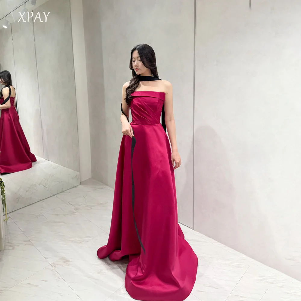 

XPAY Розовое свадебное платье без бретелек, атласное минималистское плиссированное платье трапециевидной формы, свадебное платье для банкета и вечеринки по индивидуальному заказу 웨딩드레스