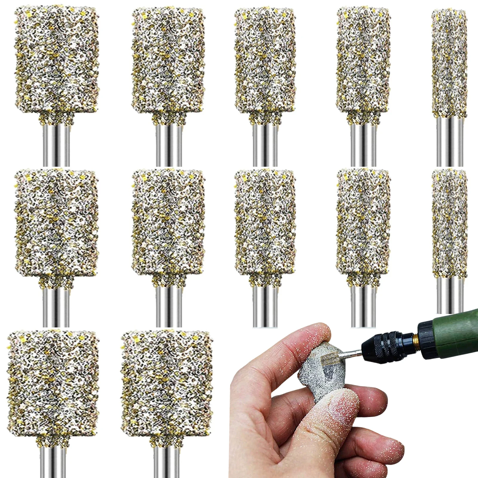 

Набор из 12 алмазных шлифовальных насадок с хвостовиком 3 мм, зернистость 50, для роторного инструмента, цилиндрические, для обработки камня, стекла, дерева
