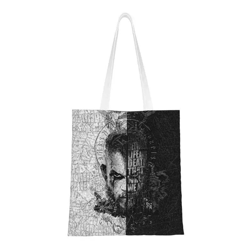 Kawaii Viking King Ragnar Lothbrok Quotes Shopping Tote Bag Reusable Valhalla Warrior Canvas Grocery Shoulder Shopper Bag