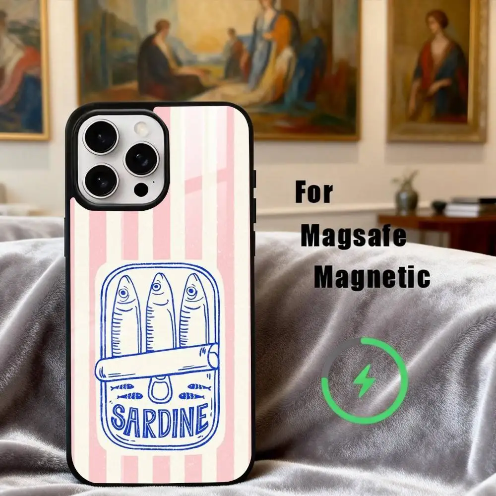 S-Stripes & S-Sardines Art Phone Case For iPhone17,16,15,14,13,12,11 Plus,Pro Max Magnetic For Magsafe Wireless Charging