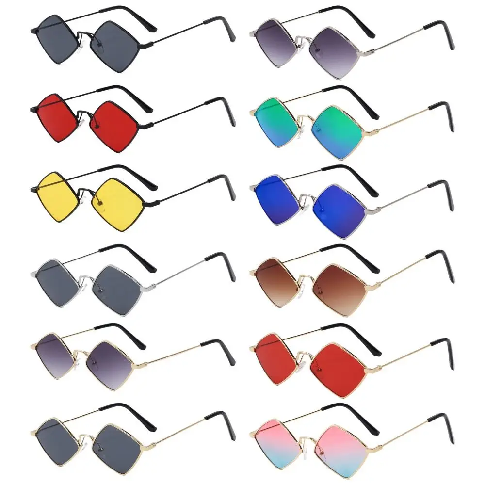 Retro Diamond Shape Sunglasses for Men & Women, Trendy Metal Quadrilateral Frame Shades UV Protection Film Sun Glasses