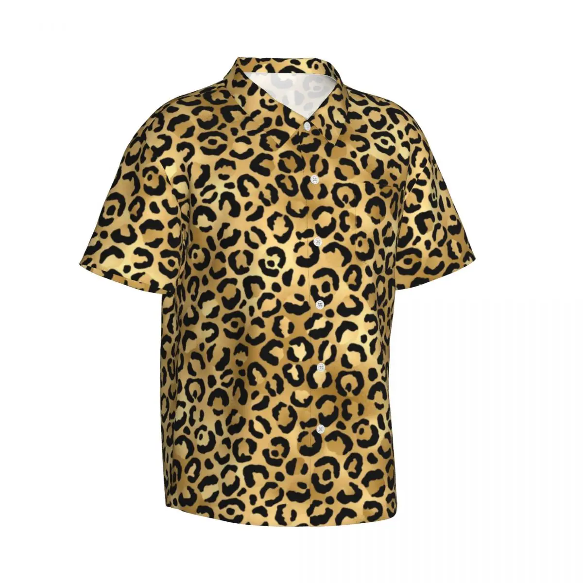 Czarno-złota koszula plażowa w panterkę Cheetah Animal Hawaii Casualowe koszule męskie Vintage Bluzki z krótkim rękawem Street Style Design Odzież