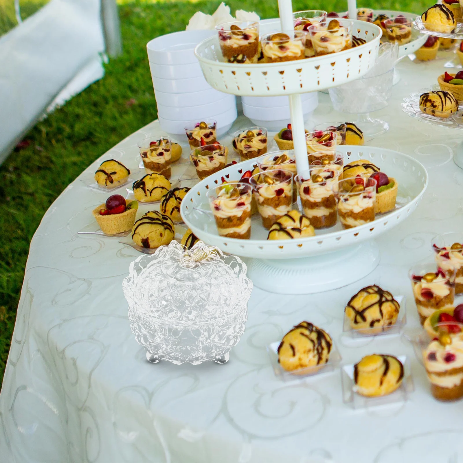 

Glass Candy Jar with Lid Compact Transparent Candy Holder Snack Storage Box Decorative Home Kitchen Container Cute Jars