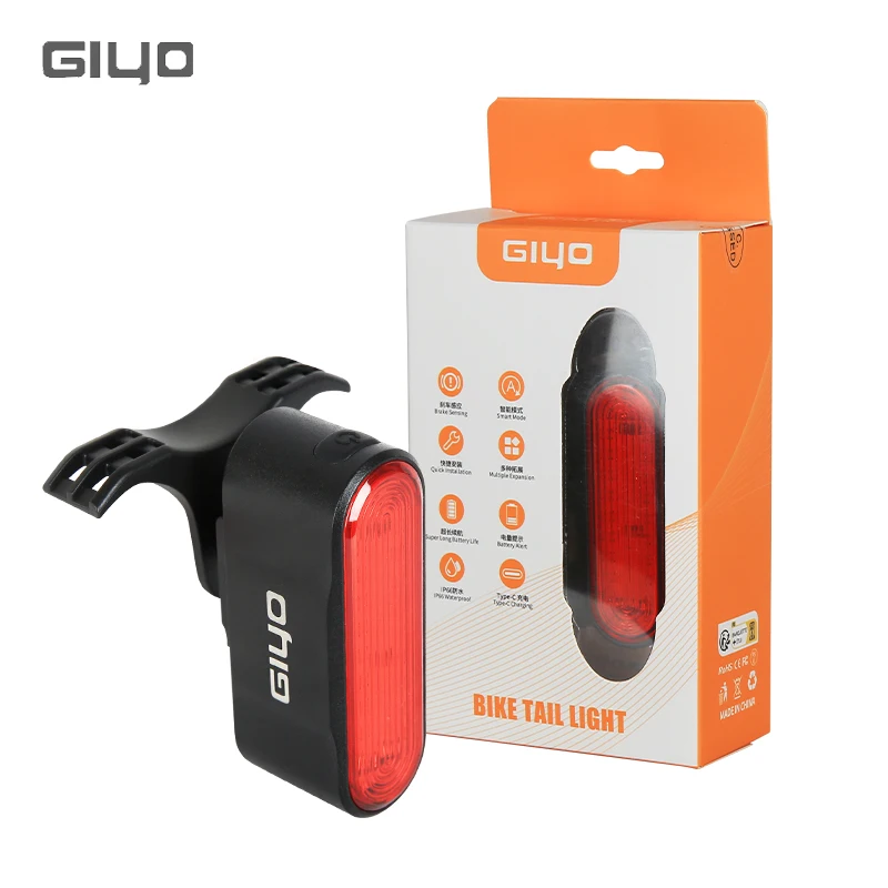 Giyo Smart Bicycle Rear Light Auto On/Off Stop Signal Brake Road Bike LED Taillight USB Charge MTB Cycling Safety Flash Lamp