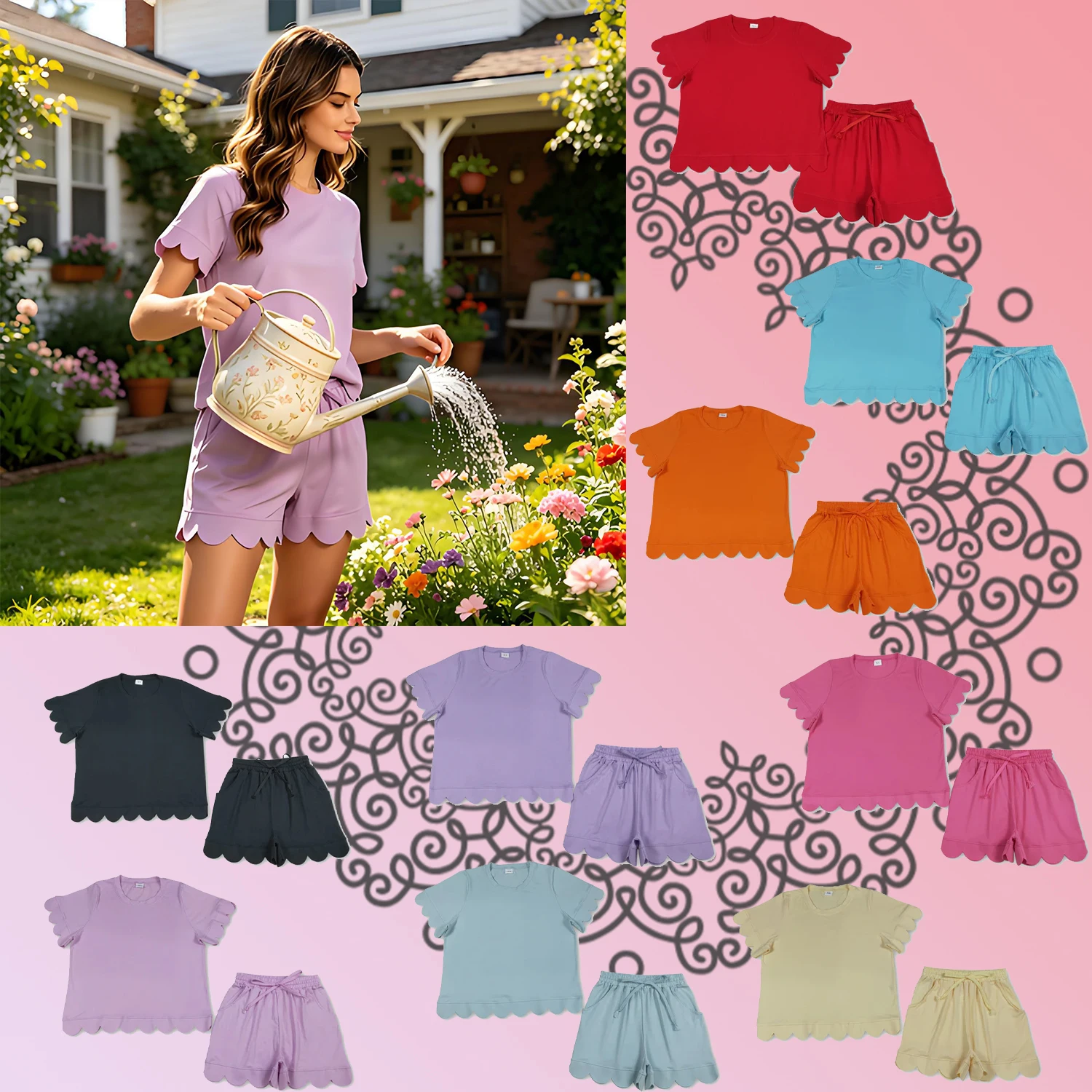 

Scalloped Trim Loungewear Short Set | Soft Casual Two-Piece Outfit for Women