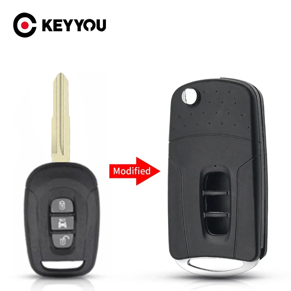 KEYYOU Replacement Flip Remote Car Key Shell Case For Chevrolet Captiva 2006-2009 Modified Blank Folding Key 3 Buttons