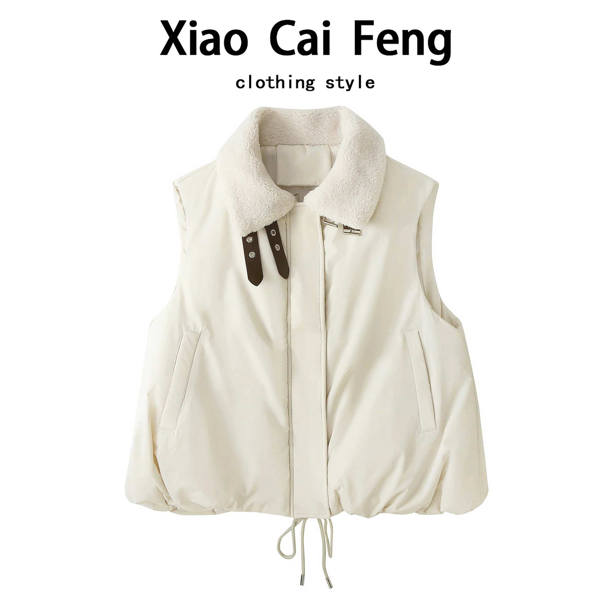 

Lightweight down Cotton Vest Women's Winter Faion Thiened Lamb Fur Collar Loose ort Outerwear Commute Sle Zipper Closure