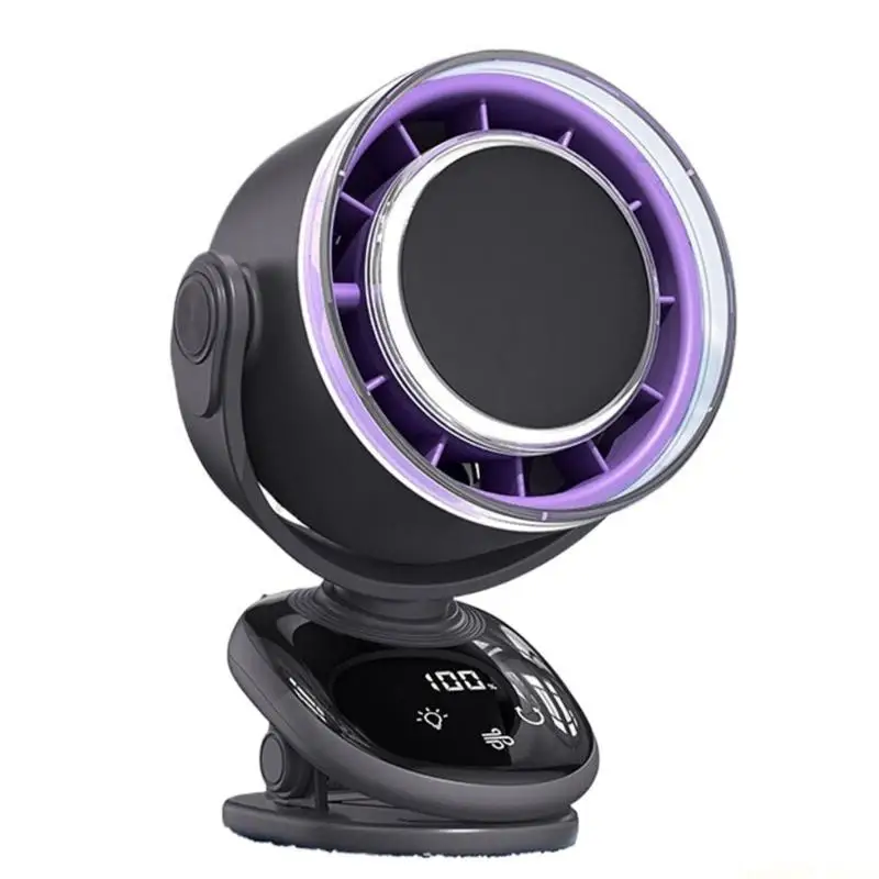 

D0AB Desk Fan Small Clip on Fan Portable Cooling Fan Digital Display Strong Low Noise