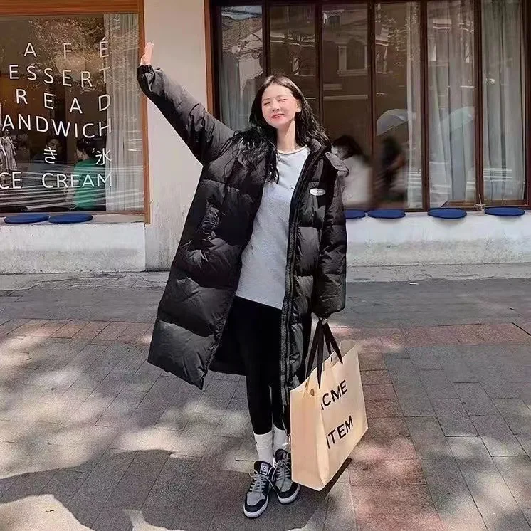 New Thicken Snow Parkas Fashion Windproof Glossy Down Cotton Hooded Women Jacket Winter Loose Long Coat Clothes Ladies