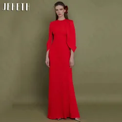 JEHETH Elegant Dubai Mermaid abiti da sera rosso semplice o-collo maniche a mantella abito da ballo formale elastico morbido raso muslimex squars Abiti da sera eleganti a sirena Dubai  Rosso semplice O-Neck Cape manich